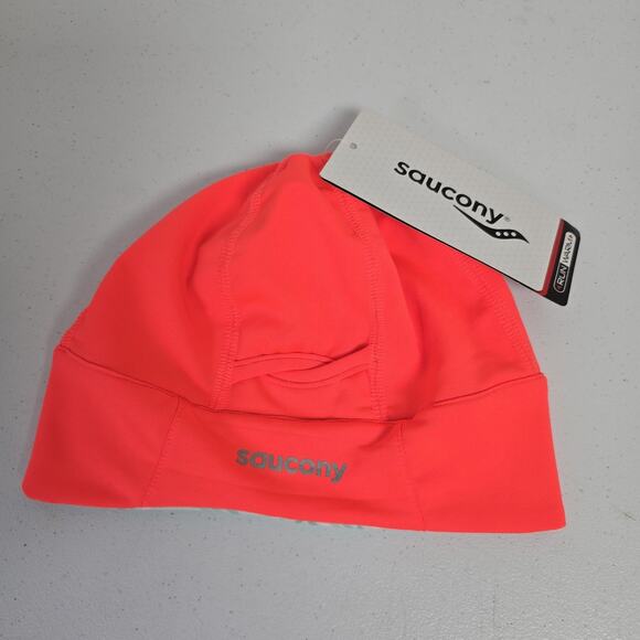 Saucony Hat Womens Neon Coral Drylete Ponytail Skull Cap NWT Running Outdoors - Picture 1 of 8